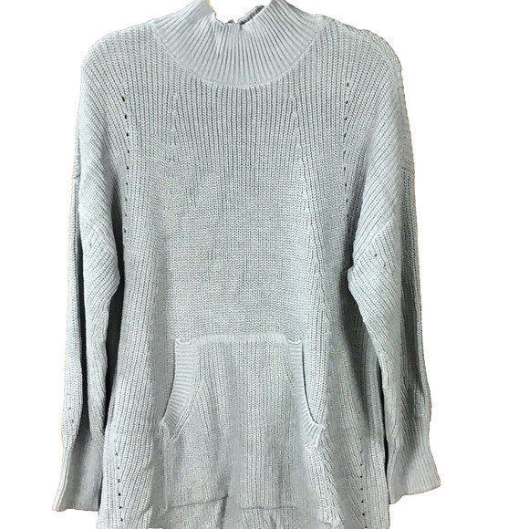 RDI Womens Medium Gray Tunic Sweater Mock Neck Ribbed Kangaroo Pocket NWOT - Picture 1 of 13
